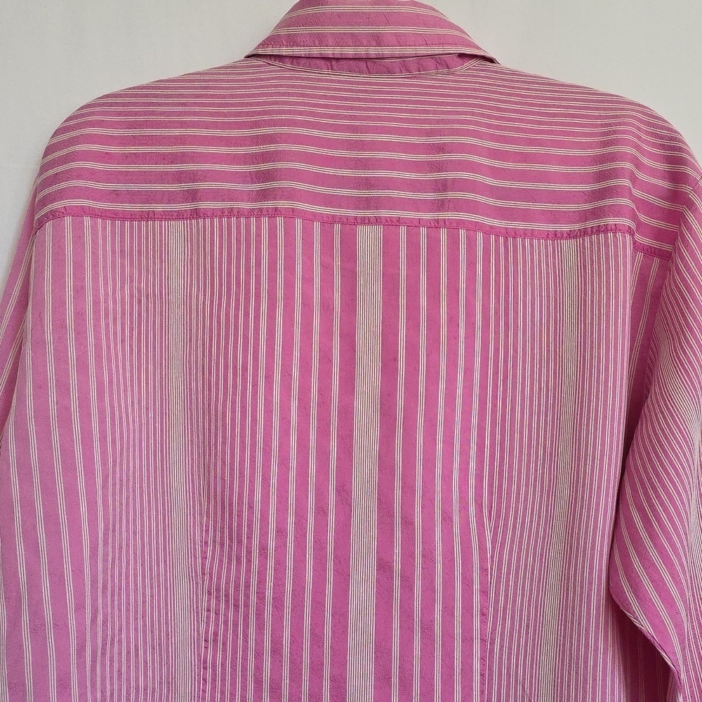 Chico's Pink & White Stripe Silk Blouse.  Size 12 - Picture 6 of 9